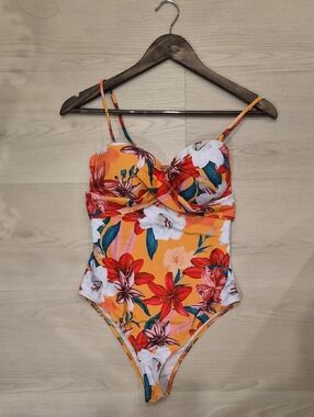 Tropical Floral One-Piece Swimsuit - Yellow & Red Floral